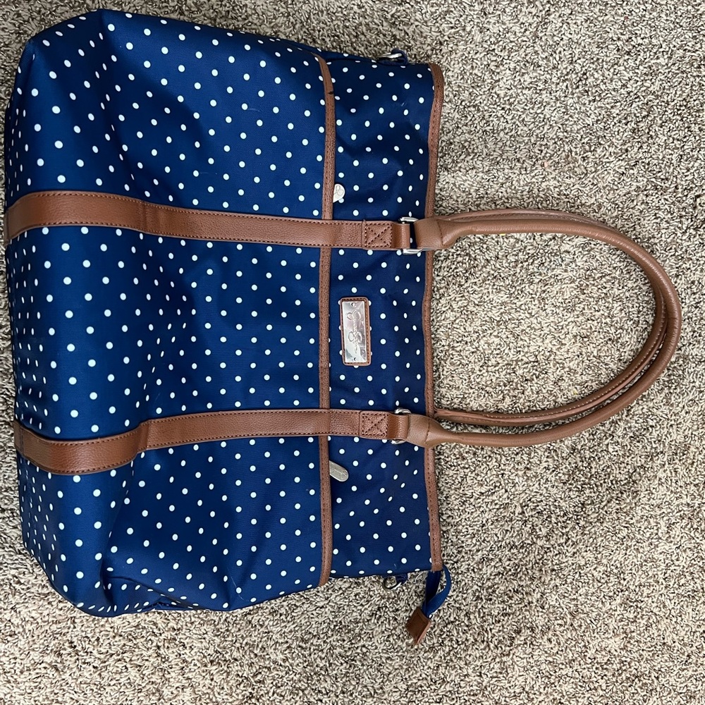 Jessica Simpson blue/white polka dot computer/travel bag.